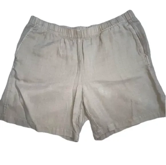 J Jill Pure Tencel Pull On Shorts LP Large Petite Tan Elastic Womens pockets